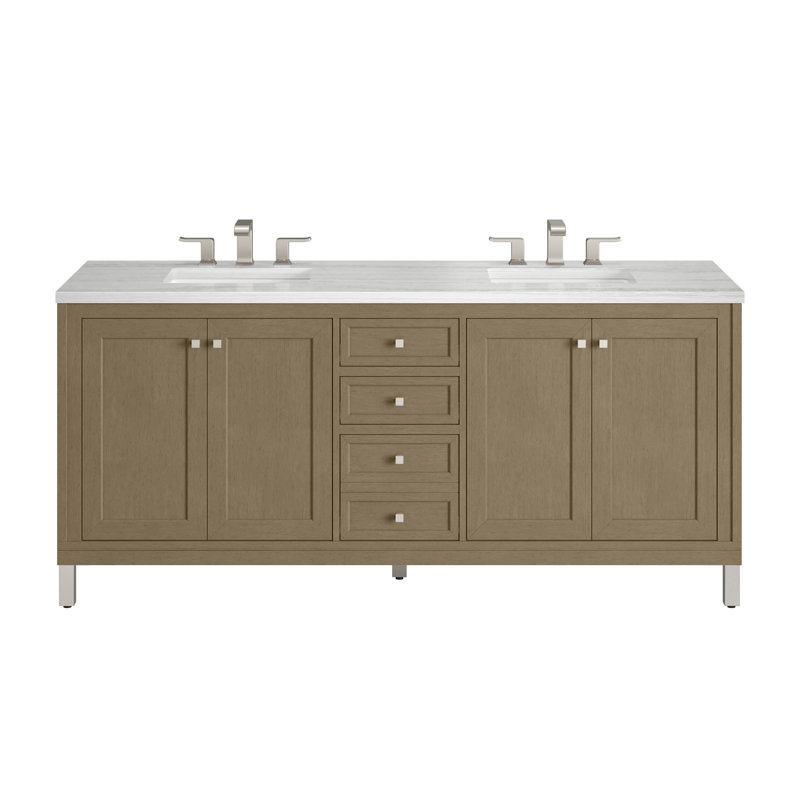 Chicago 72'' W Double Vanity, White Zeus, 8" Widespread, Walnut Whisper