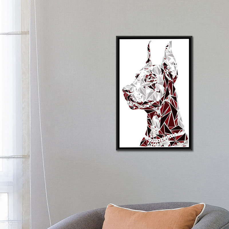 « doberman », impression sur toile, H 26 po x l 18 po x P 1,5 po, Toile avec cadre noir, Pas de tapis
