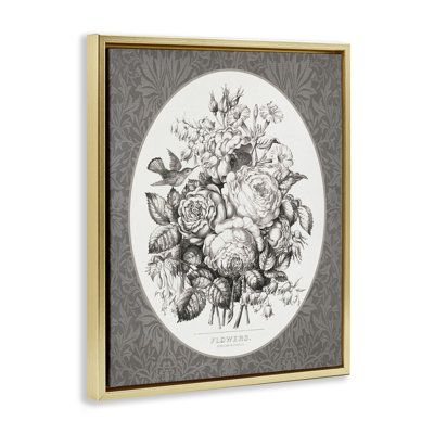 "Antique Flower Bundle" sur toile damassée, art mural encadré, lettré et doublé