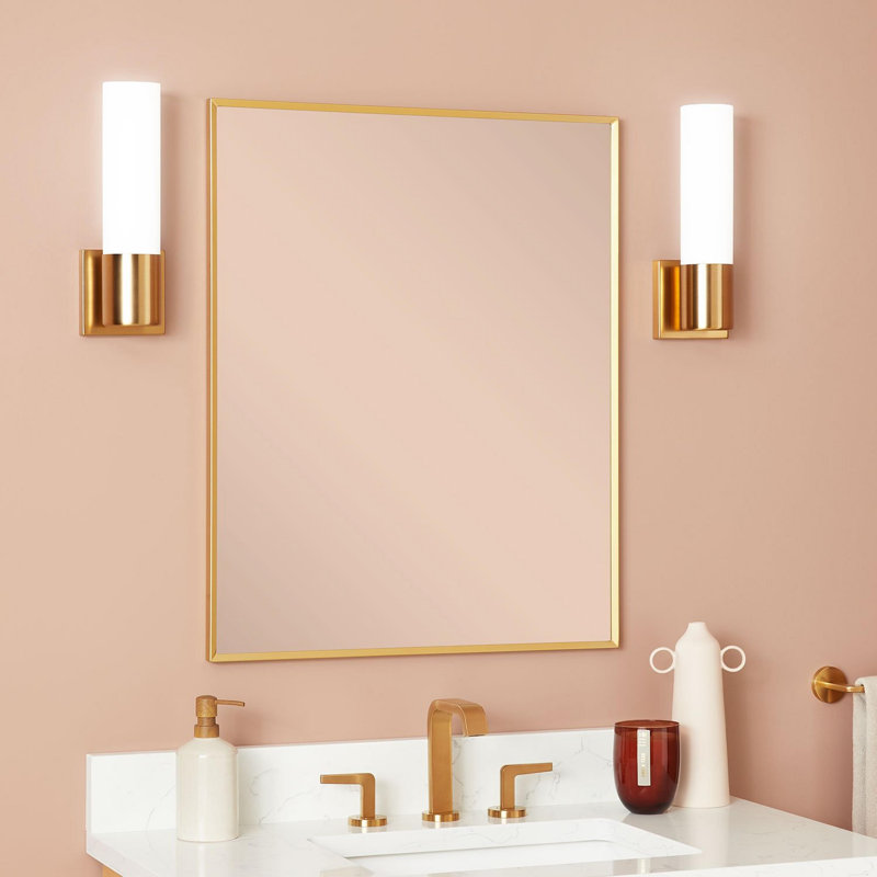 Kardon 30" x 24" Transitional Rectangular Framed Bathroom Wall Mirror, Satin Gold