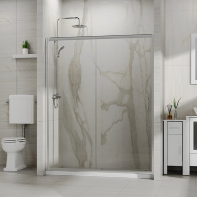 58.7-60"w X 72"h Reversible Sliding Shower Door, 1/5"(5mm) Clear Tempered Glass, Chrome