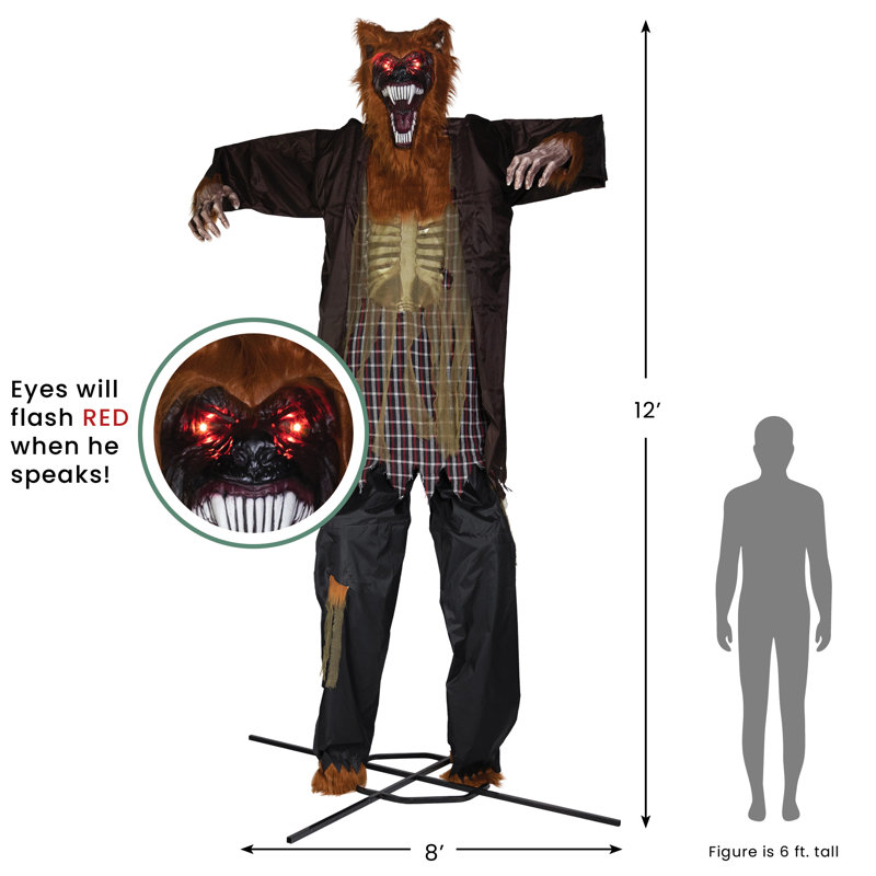 Huge Lighted And Animated Talking Werewolf Commercial Outdoor Halloween Decoration - 12'