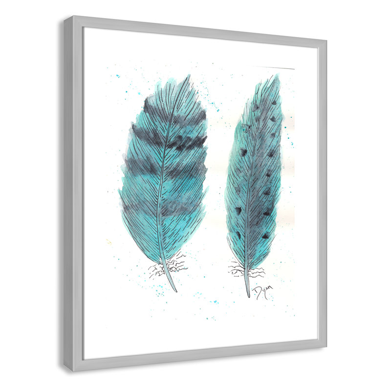 «Feathers in Turquoise II», art encadré, H 25,5 po x l 21,5 po x P 1,18 po, Cadre argenté