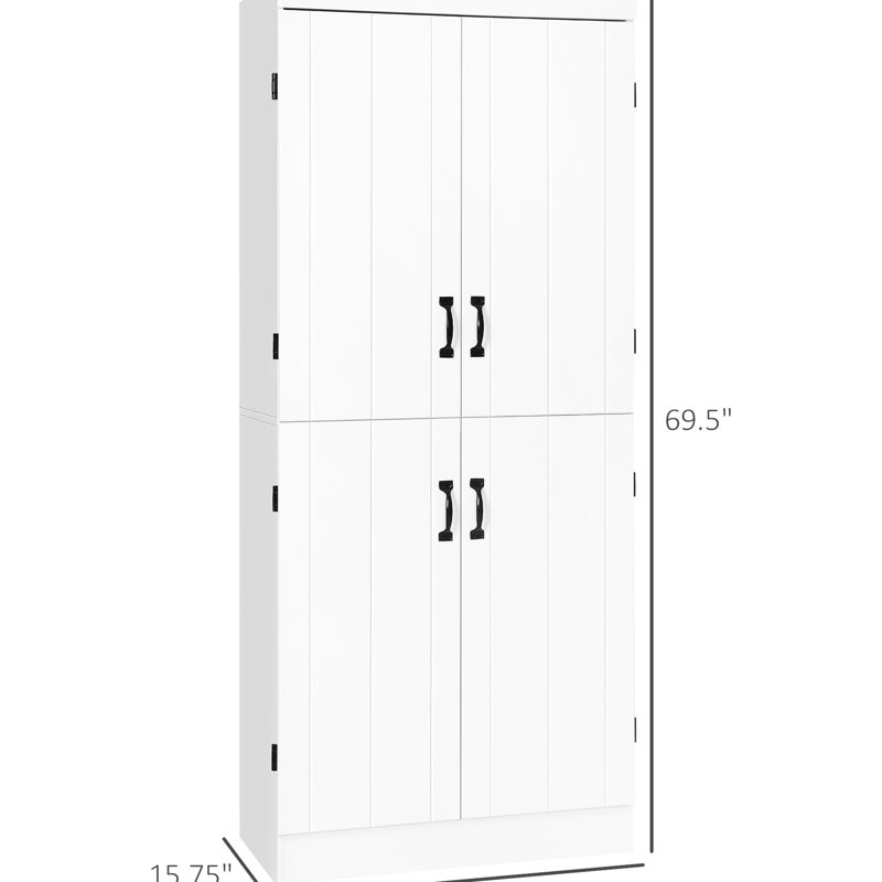 Garde-manger autoportant de 70 po de hauteur, 6 tablettes avec 2 portes réglables et 4 portes, garde-manger blanc tendance, réglable, portes pour le rangement de la salle à manger