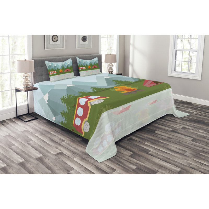 Aeona Red/Green/Blue Microfibre Bedspread Set, 220 x 264 cm