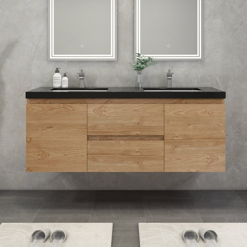 Castin 60" Wall-Mounted Double Bathroom Vanity Set, England Oak
