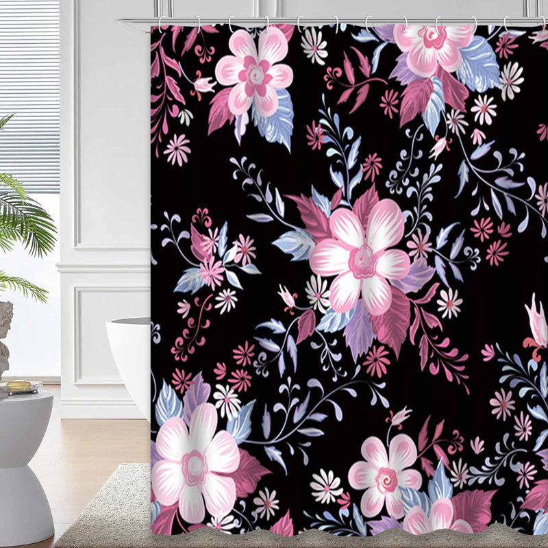 Rideau de douche imperméable à motif floral et ornemental avec 12 crochets, L 72 po x l 72 po