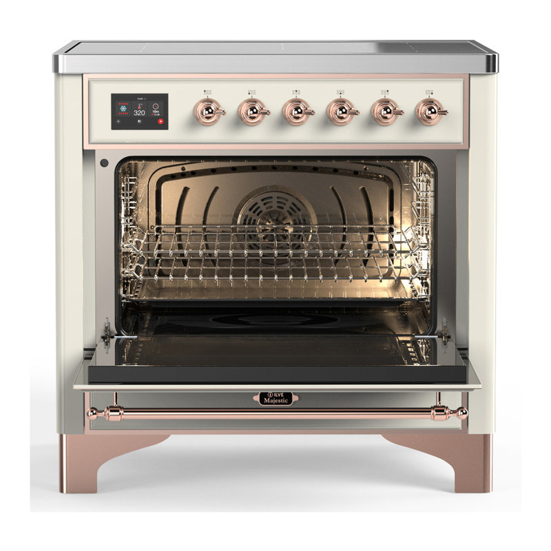 Cuisinière à induction 36 pouces avec 6 éléments à induction en blanc antique Majestic III Series (garniture en cuivre)
