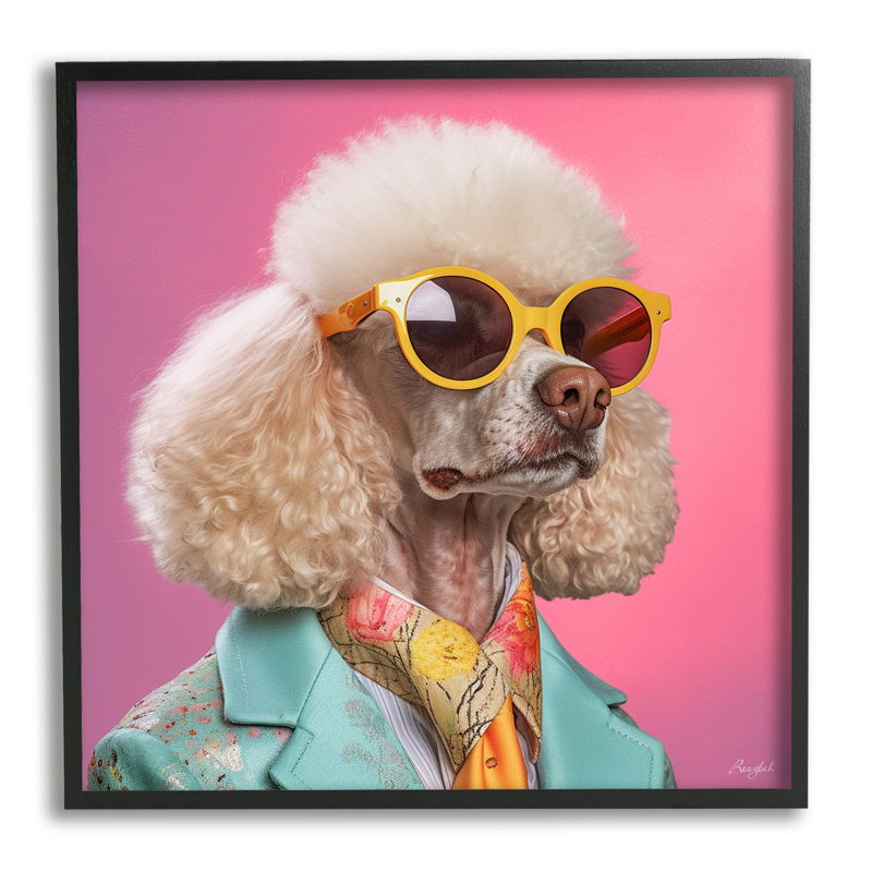 Élégant portrait de caniche par Roozbeh, H 12 po x l 12 po x P 1,5 po, Giclée encadrée noir minuit