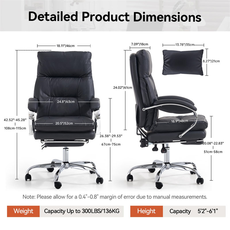 Office Desk Chairs With Foot Rest, Fully Reclining Ergonomic Executive Office Chair With Armrests, High Back Comfy Swivel Computer Chair With Wheels And Lumbar Support