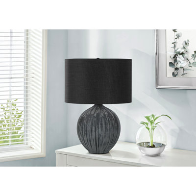 Lighting, H 23 po, lampe de table, céramique noire, abat-jour noir, contemporain