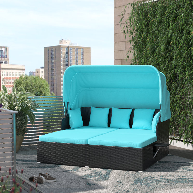 Lit de jour d'extérieur avec coussins Avdyl, Turquoise