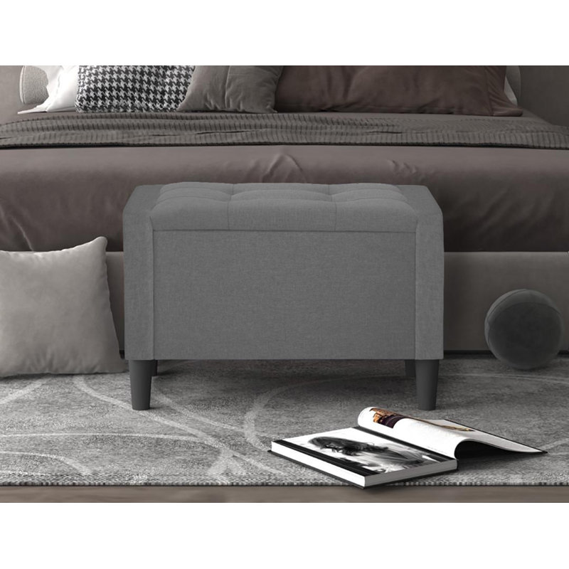 Friesen Polyester Blend Upholstered Storage Bench, Smoke Linen, 19.4" H x 29" W x 18.3" D