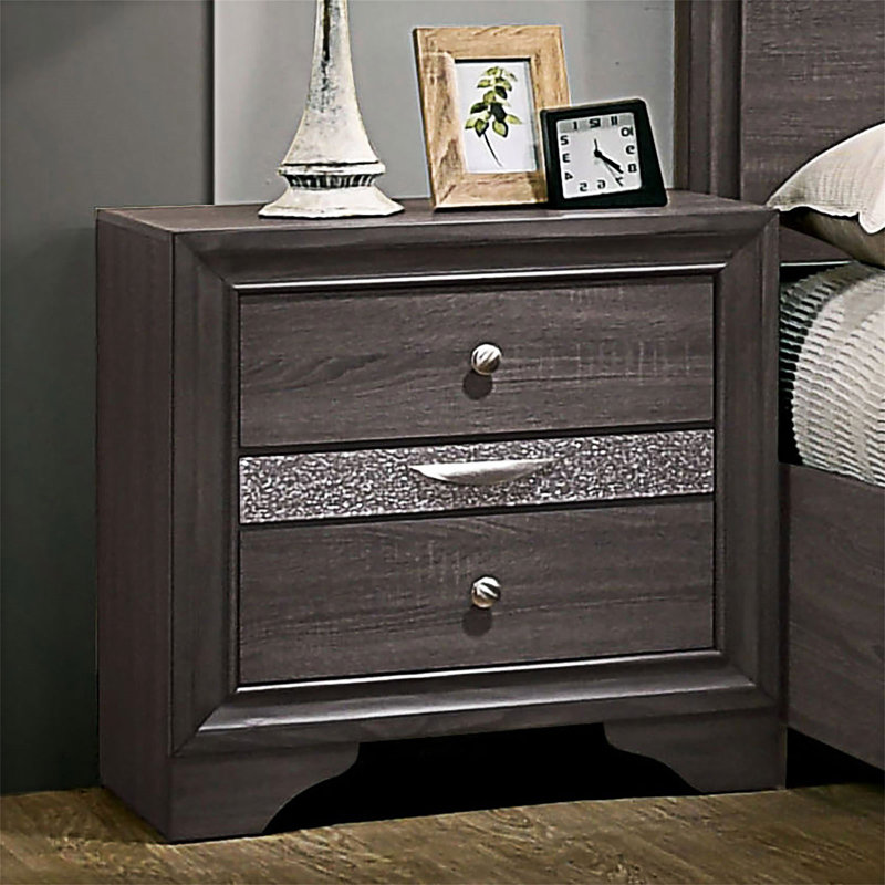 Table de chevet avec tiroirs, Gris