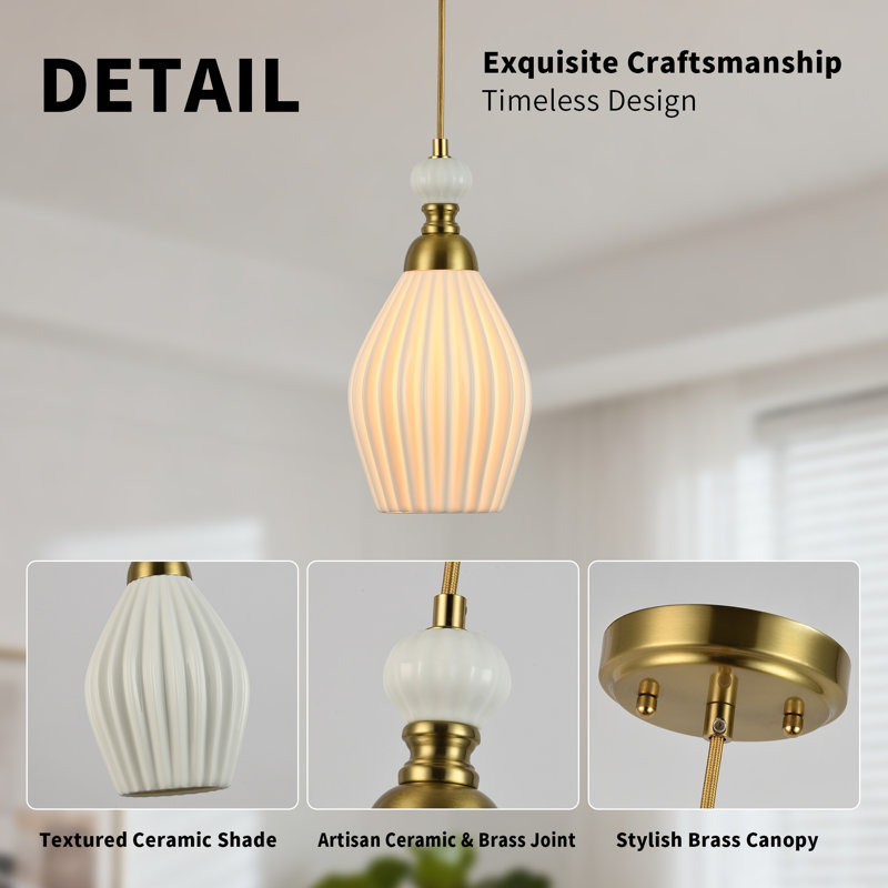 1-Light Brass Ceramic Pendant Light