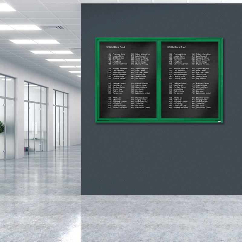 Tableau d'affichage mural fermé pour armoire d'annuaire, Vert thermolaqué, Deux, 48 po x 72 po