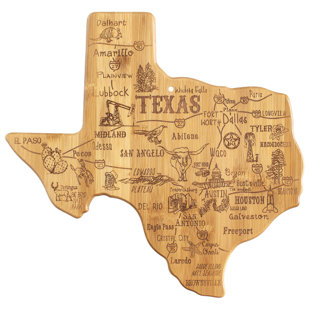 Destination Texas State Shaped Serving And Cutting Board, Includes Hang Tie For Wall Display