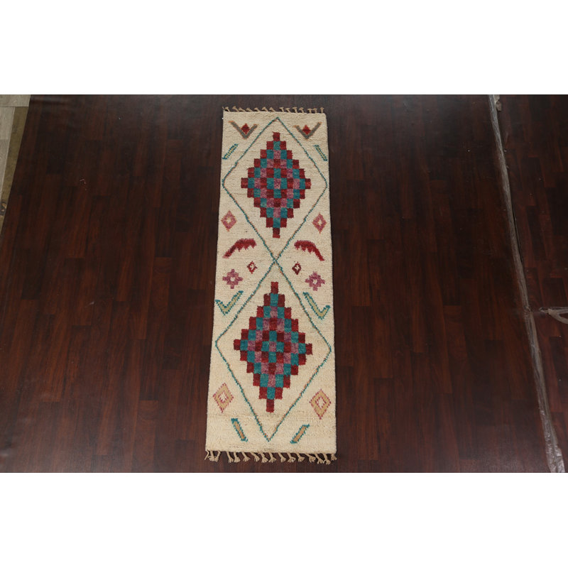 Tapis de couloir tribal en laine marocain noué à la main 3 x 9