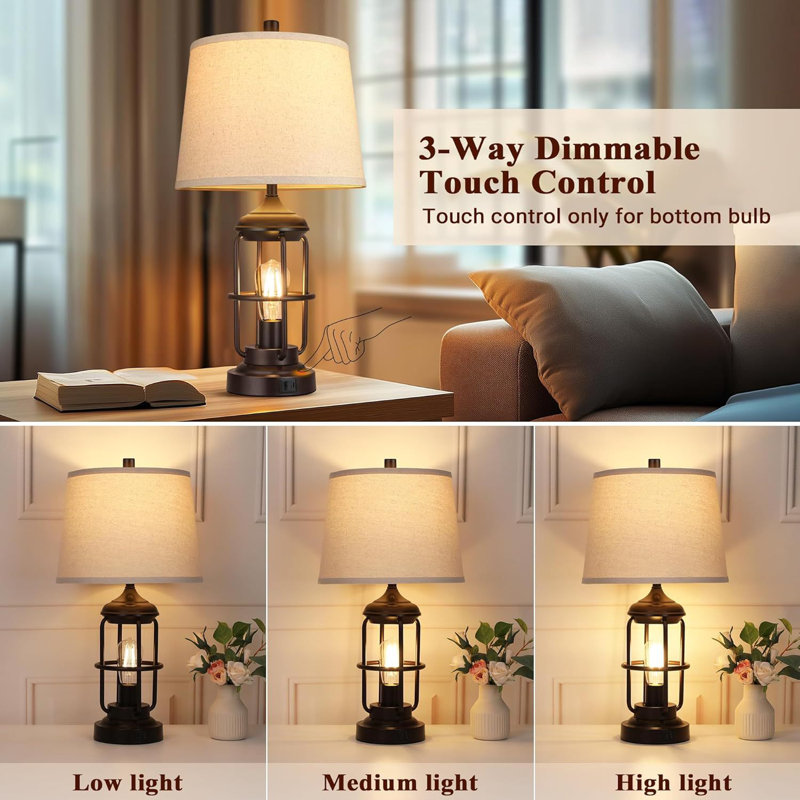 Set of 2 Table Lamps with USB and Touch Dimming