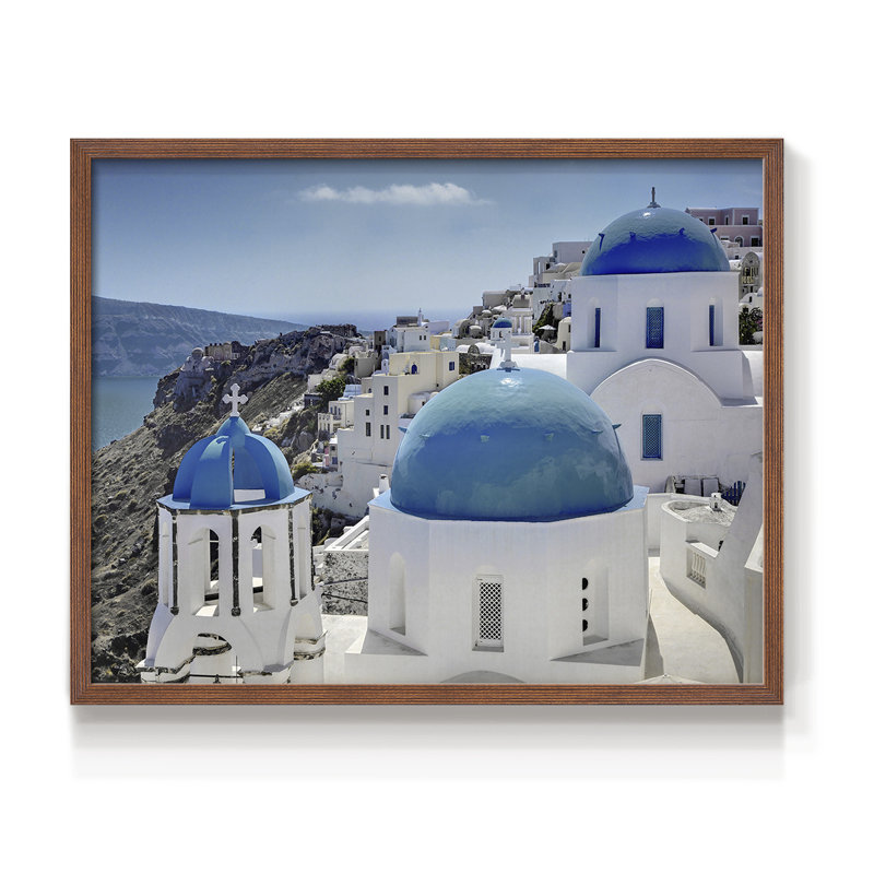 Santorini - Reproduction encadrée - samedi réversible, H 11 po x l 14 po, Noyer