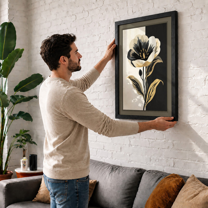 Striped Tulip Study Botanical - Framed Print, A1 - 84.1 x 59.4 cm, Oak