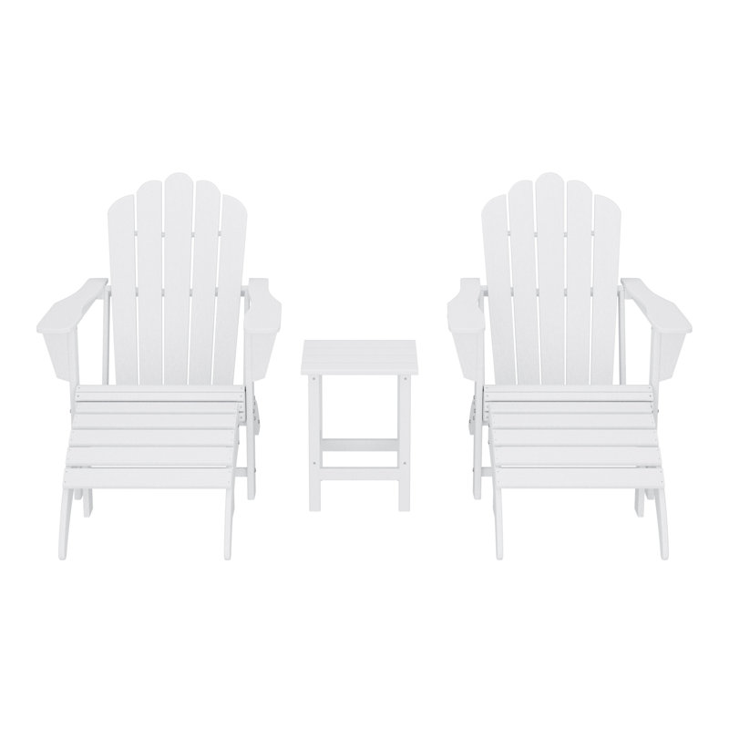 Outdoor Poly Adirondack Chair With Side Table And Ottoman 5-Piece Set, White
