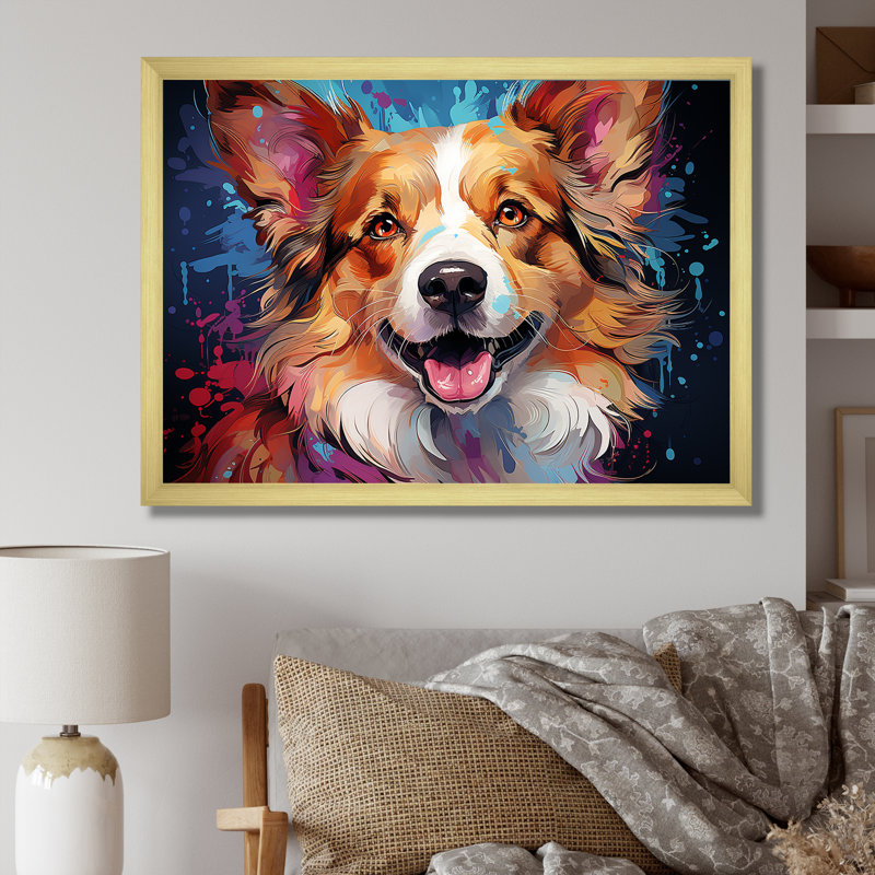 Corgi Charm I sur toile, Cadre doré simple, H 40 po x l 30 po x P 1,5 po