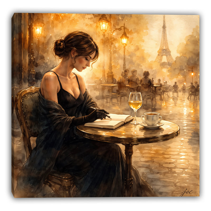 Art mural sur toile Paris Cafe Glow, 30"W x 30"H x 1.5"D
