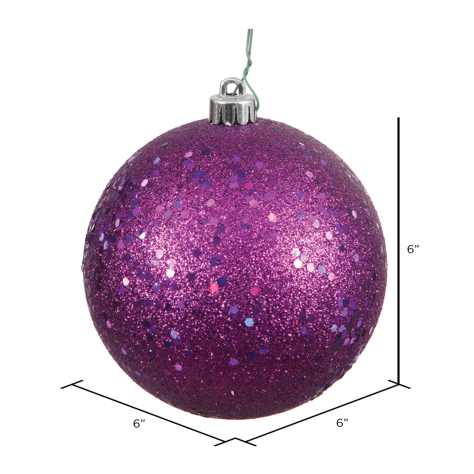 Christmas Ball Ornament, 6" H x 6" W x 6" D, Sequin Plum