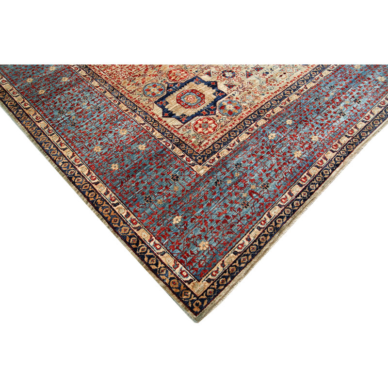Hand-Knotted High-Quality Light Green, Light Blue, and Beige Area Rug