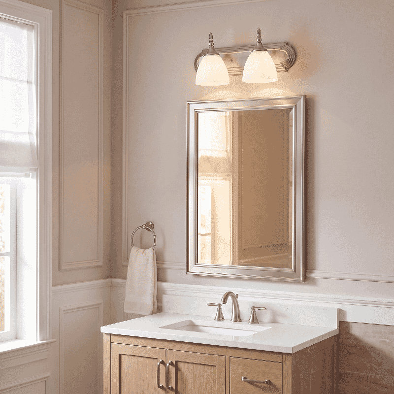 Bar de salle de bain Sennott, Bronze anglais, 8" H x 18" W x 18" D, Deux lumières