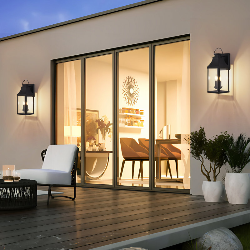 2 lumières 20 po Grand luminaire mural d'extérieur noir, lanterne murale imperméable, applique murale de porte de ferme câblée (ensemble de 2)