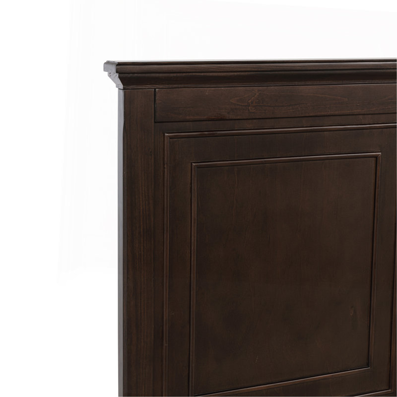 Grand lit de style traditionnel avec tête et pied de lit, USB, lit en bois de pin avec cadre de lit renforcé, brun riche