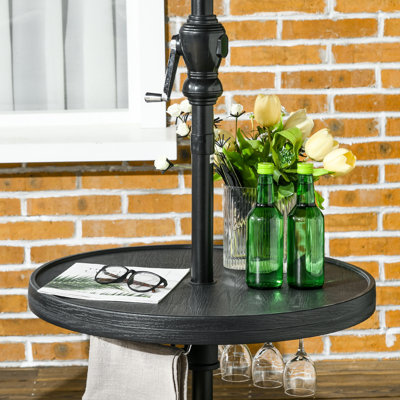 235 Beach Umbrella Table Tray With Wine Holder  Foldable Rack  Black For Patio Deck Glass Towel