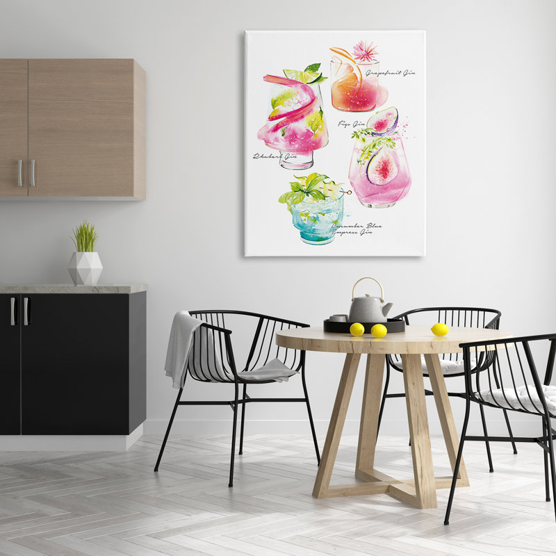 «Red Barrel Studio® Gin Cocktail menu», art mural par Enya Todd, H 48 po x l 36 po x P 1,5 po