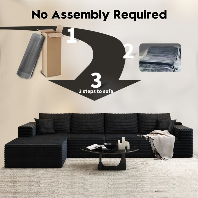 135.4"Cloud Modular Sectional Sofa Couch with L-Shape Chaise,Modern Minimalist Upholstered Couches for Living Room Bedroom,Deep Seat Corner Couch,No Assembly Required