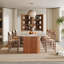 78.7" Stone Kitchen Dining Table for 8 with Solid Wood Legs, Travertine Slab Top, Semi-Circular Stripe Base