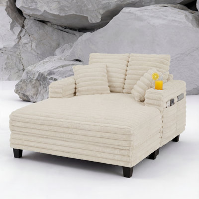 64" Oversized Upholstered Chaise Lounge Chair With Solid Wood Frame, Deep Seating & Soft Fabric, Living Room Indoor Accent Chair For Lounging & Readi
