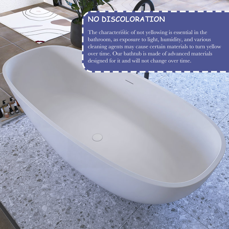 67" Solid Surface Freestanding Soaking Bathtub in Matte White