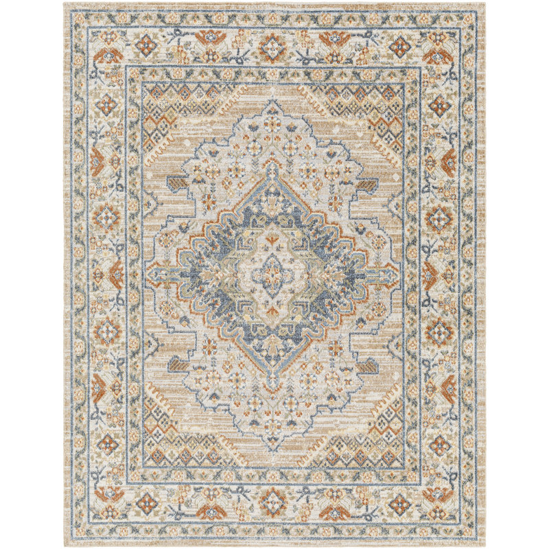 Benbow Kinlaw Machine Washable Traditional Boho Oatmeal Rust Runner Rug, Rectangle 201 x 274cm