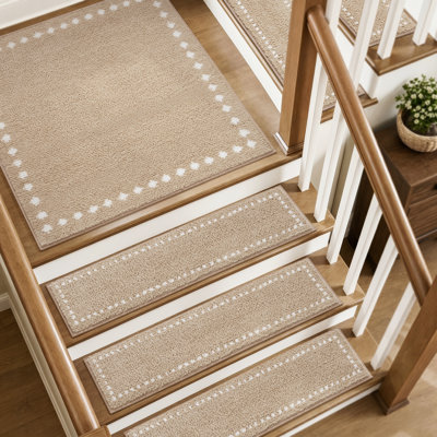 Soft Plush Beige Non-Slip Stair Treads