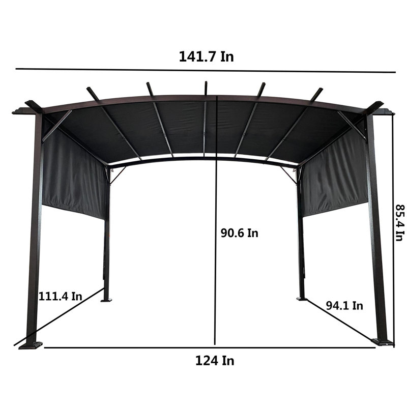 12 pi. L 9 pi. D Pergola en acier avec auvent, gris