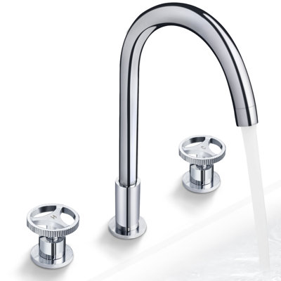 Robinet de salle de bain chromé SKOWLL, poignée ronde d'aspect industriel, 8 pouces, robinet d'évier surdimensionné à deux poignées, bec pivotant 360 ° à fixation sur plateau