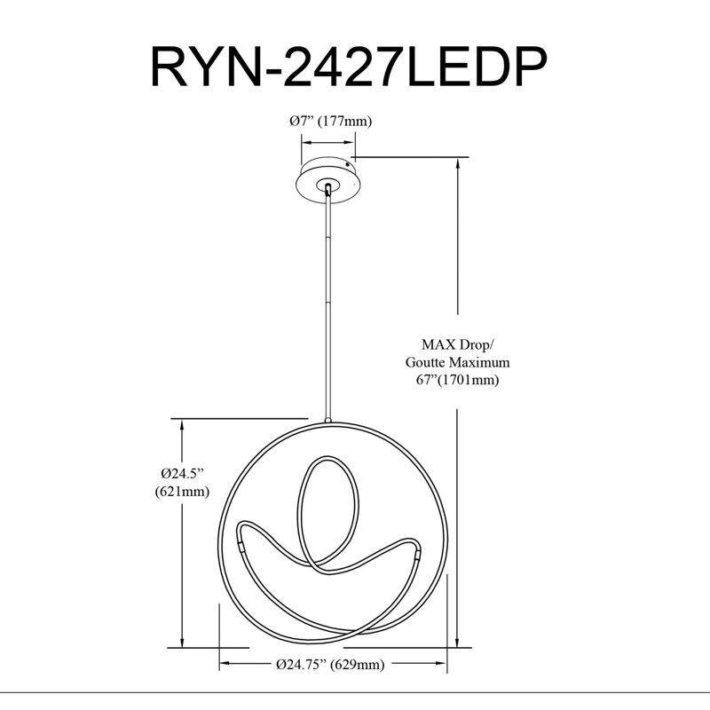 Luminaire suspendu Raelynn - 27,8 W - or / noir mat