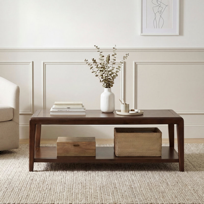 Table basse 1PC avec finition noyer et tablette inférieure, H 17,98 po x l 51,98 po x P 25,98 po