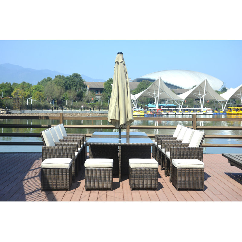 Theone 16 - Person Wicker Patio Dining Set with Square Table , Cushions Included