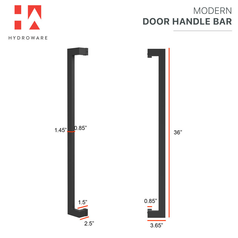 Poignée de porte noire matte à pousser / tirer - Poignée de porte longue contemporaine en acier inoxydable à poussoir pour porte d'entrée en verre