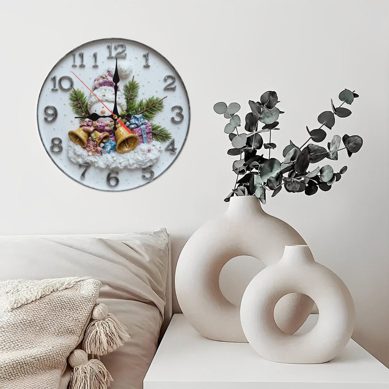 Horloge de Noël-Bonhomme de neige-Cloches-Cadeaux