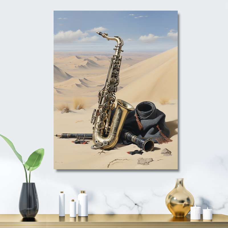 Gold Lone Desert Sax - musique, art mural en métal, H 20 po x l 12 po x P 1 po