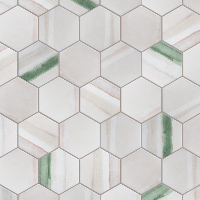 Carreau de mur et plancher aspect pierre 8 pi x 9 pi Matter Hex, Os / vert